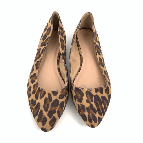 Old Navy Leopard Print Faux Suede Pointed Toe Ballet Flats Size 10 Womens Brown - Picture 2 of 8
